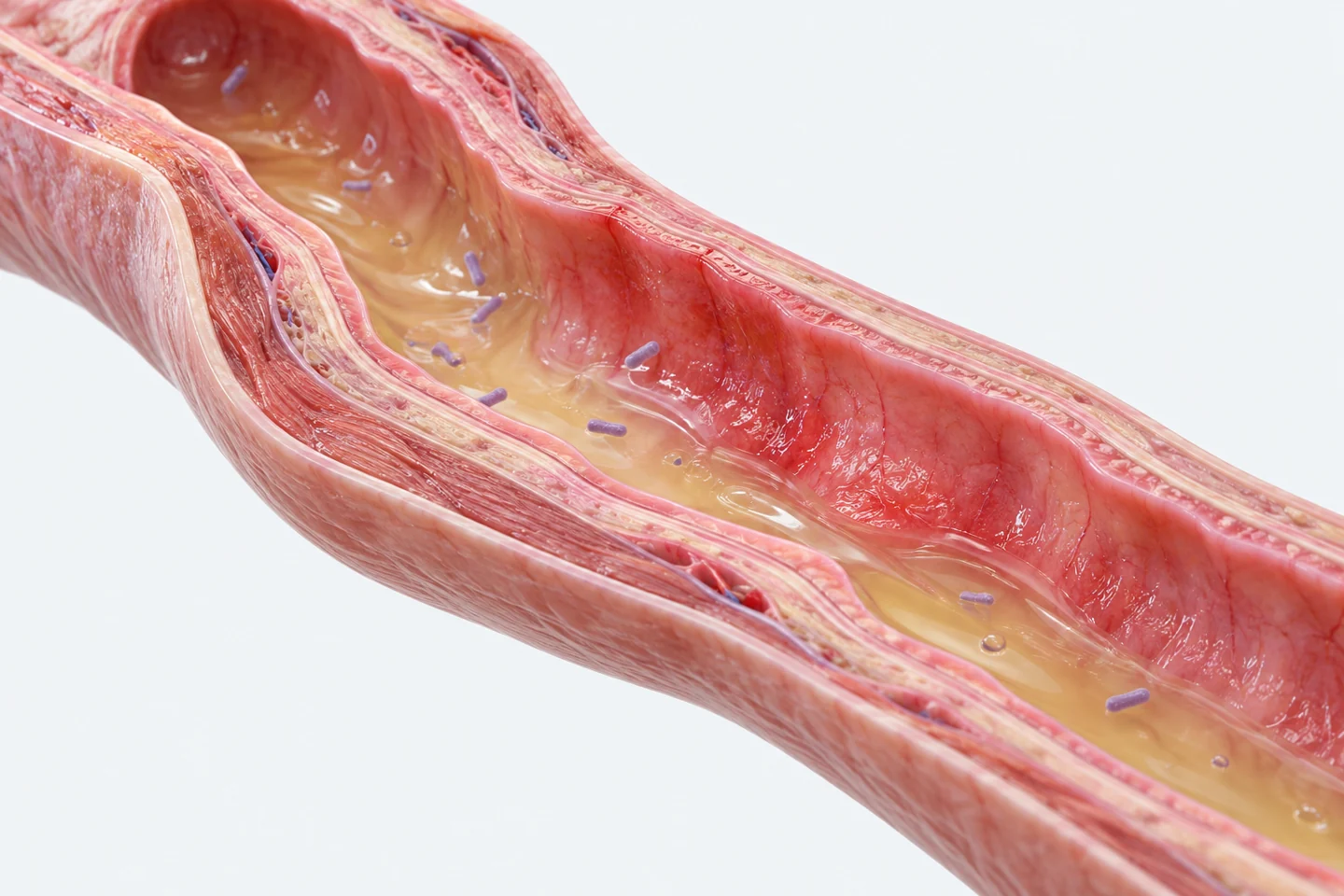 배뇨통과 관련된 요도 점막의 자극과 세균을 표현한 확대 개념도
